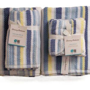8pc Tommy Bahama Ocean Bay Stripe 2 Bath 2 Hand 4 Washcloth Set Blue Yellow